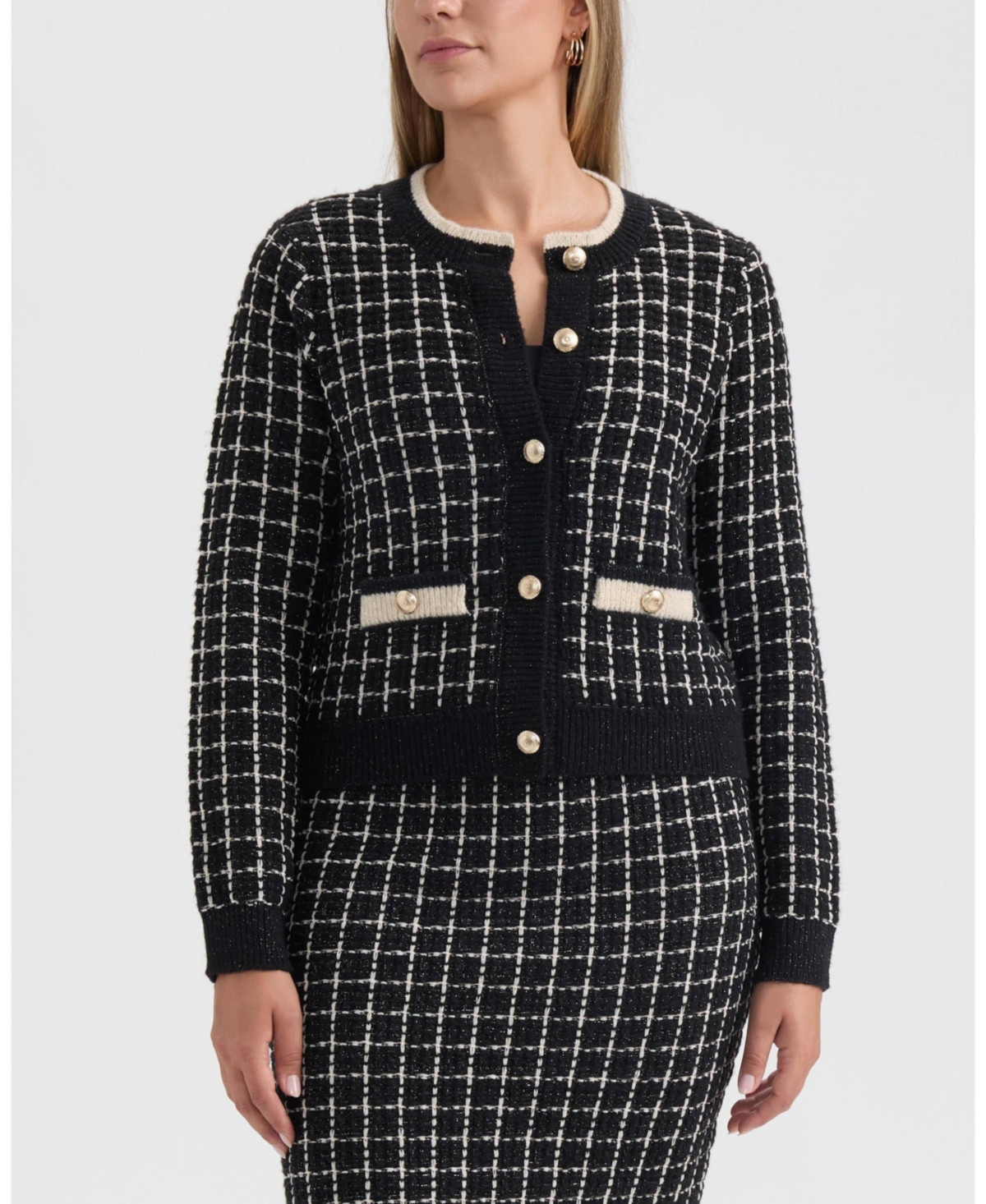 Ellen Tracy Women's Open Front Cardigan Sweater - Black check | Macy's