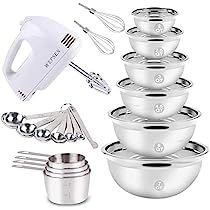Electric Hand Mixer Mixing Bowls Set, Upgrade 5-Speeds Mixers with 6 Nesting Stainless Steel Mixi... | Amazon (US)
