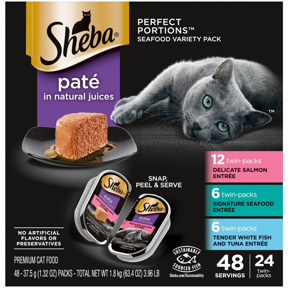 Sheba Perfect Portions Paté In Natural Juices Seafood Premium Adult Wet Cat Food - 2.6oz/24ct Va... | Target