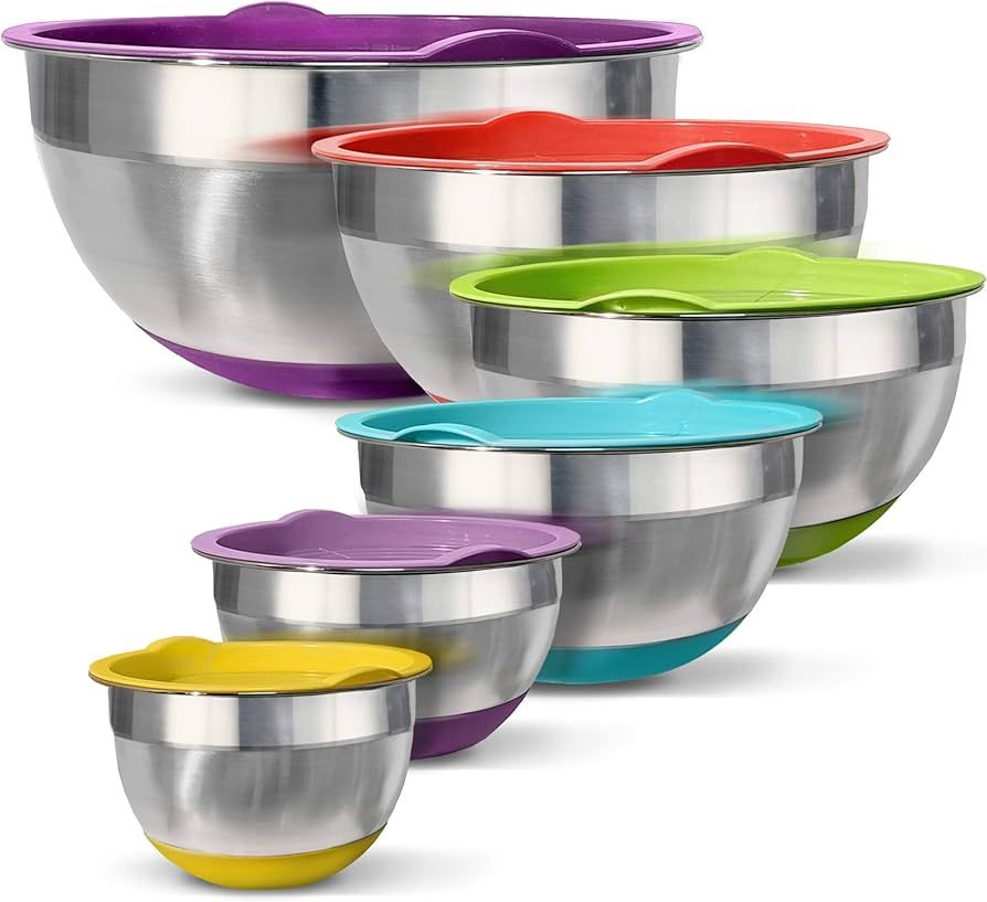 HOMEARRAY Stainless Steel Mixing Bowls with Lids – Non-Slip Bottoms, Nesting for Space Saving S... | Amazon (US)