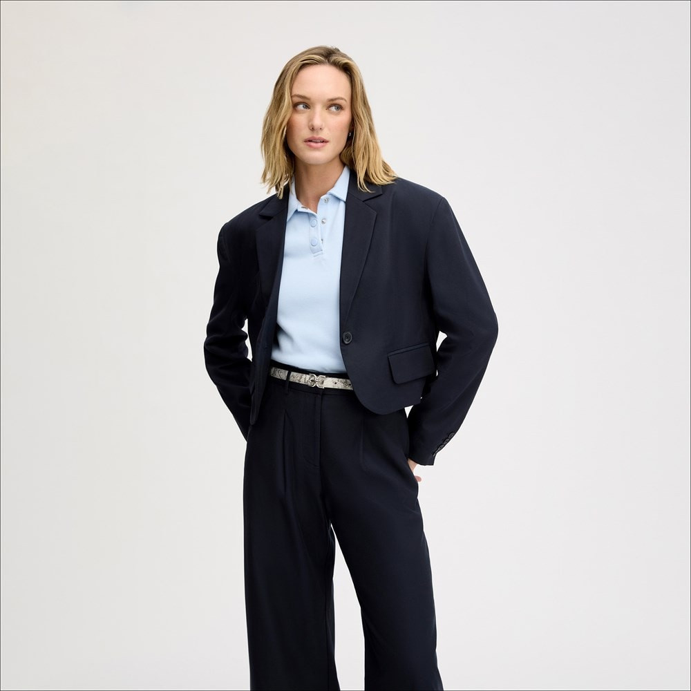 Sam Edelman Crop Elastic Blazer Navy | Sam Edelman