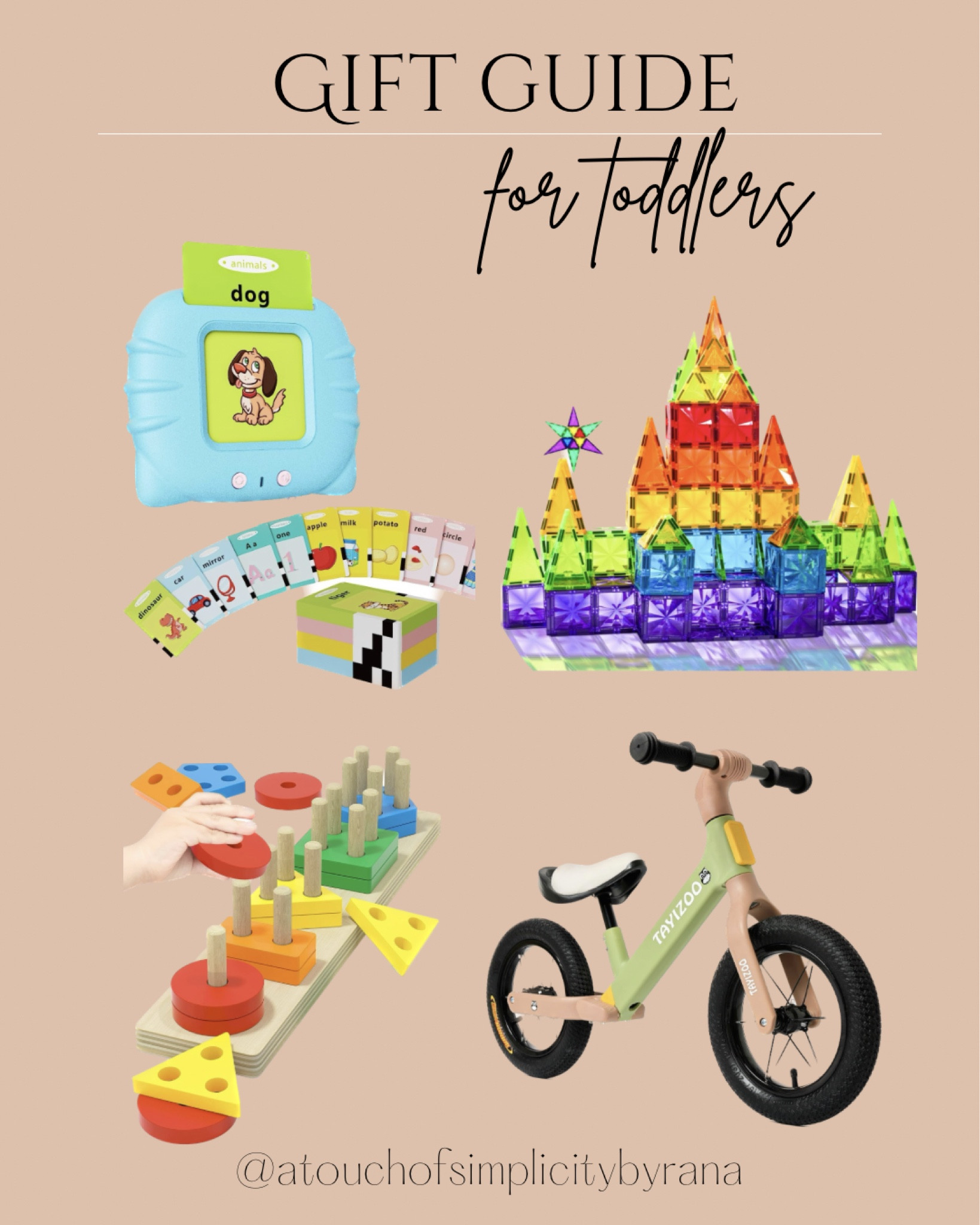Gifts for toddlers, toddler girl, toddler boy, magnetic blocks, Montessori toys, educational toys, creative toys, wooden toys, sorting and stacking toys, flash card toy, balance bike 

#LTKkids #LTKGiftGuide #LTKHoliday