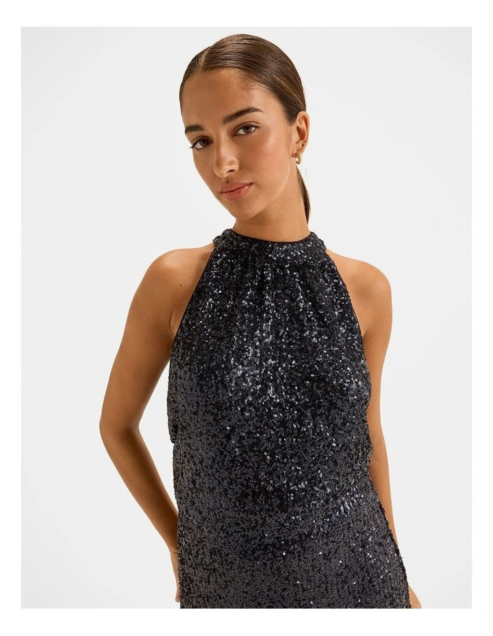 Sasha Sequin Halter Top in Ink | Myer