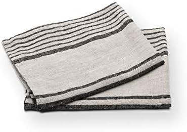 LinenMe Set of 2 Provence Linen Hand Towels, Standard, Black Natural Striped, Prewashed 100% Line... | Amazon (US)
