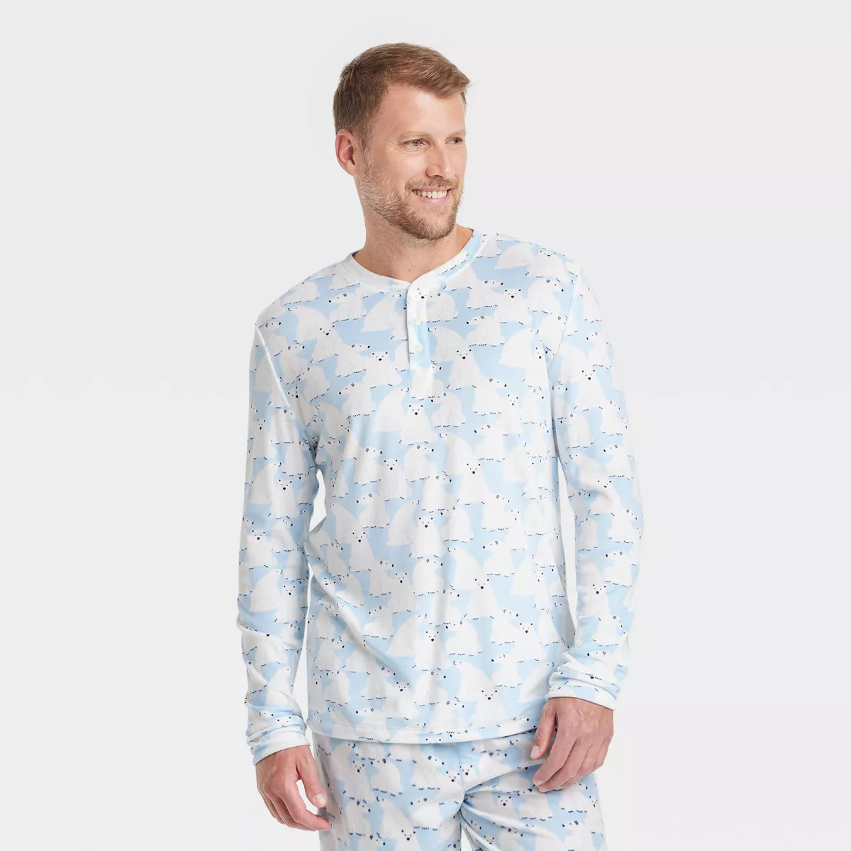 Men's Polar Bear Print Snuggly Soft Holiday Matching Family Pajama Shirt - Wondershop™ Blue XL | Target