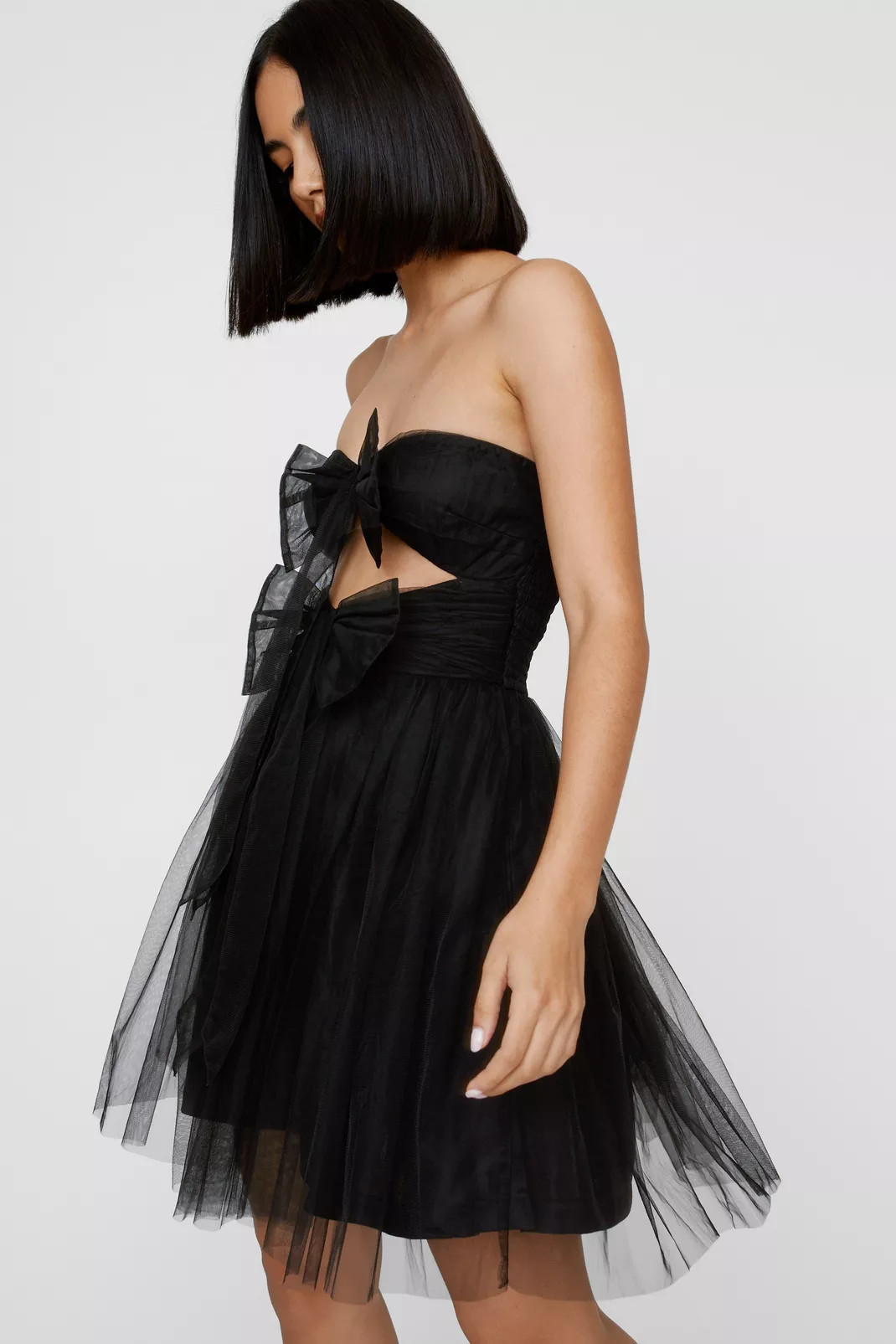 Tulle Bandeau Double Bow Cut Out Skater Mini Dress | Nasty Gal US