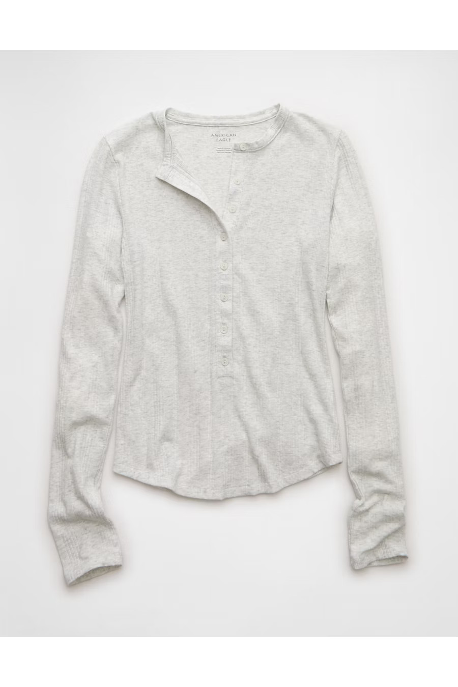 AE Long Sleeve Henley T-Shirt Women's Light Heather Gray XXS | American Eagle Outfitters (US & CA)