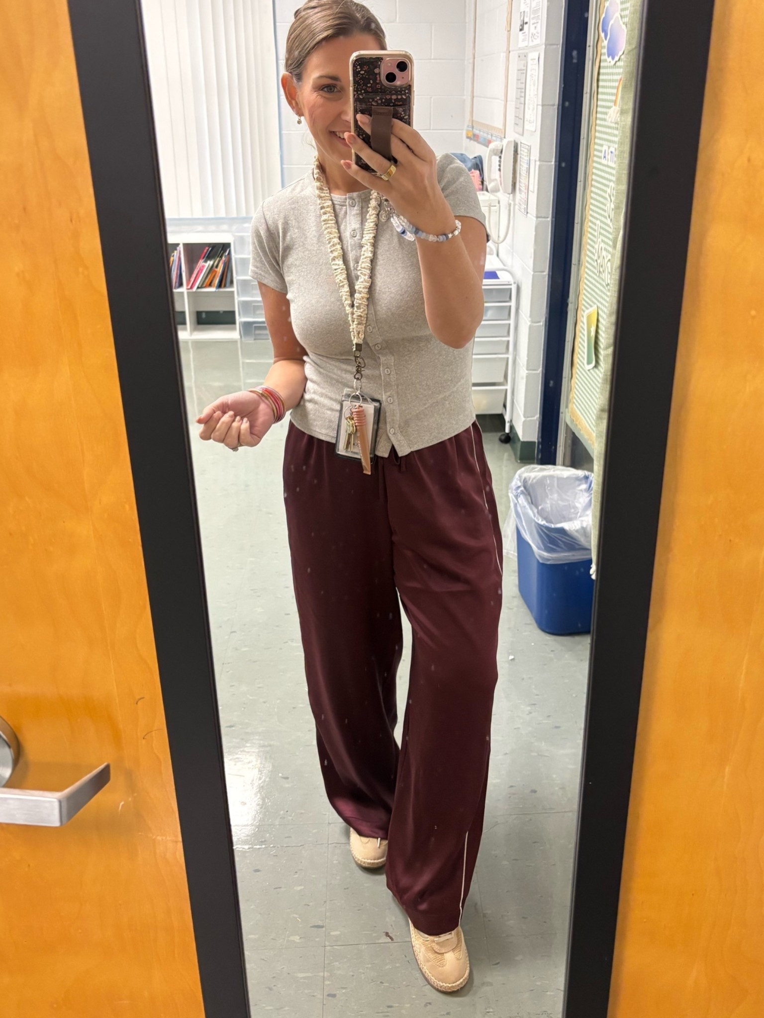 ootd- teacher work fit! Loving these satin track pants so much

Causal outfit 
Mom style 
Fall pants

#LTKootd #LTKSaleAlert #LTKmomlife