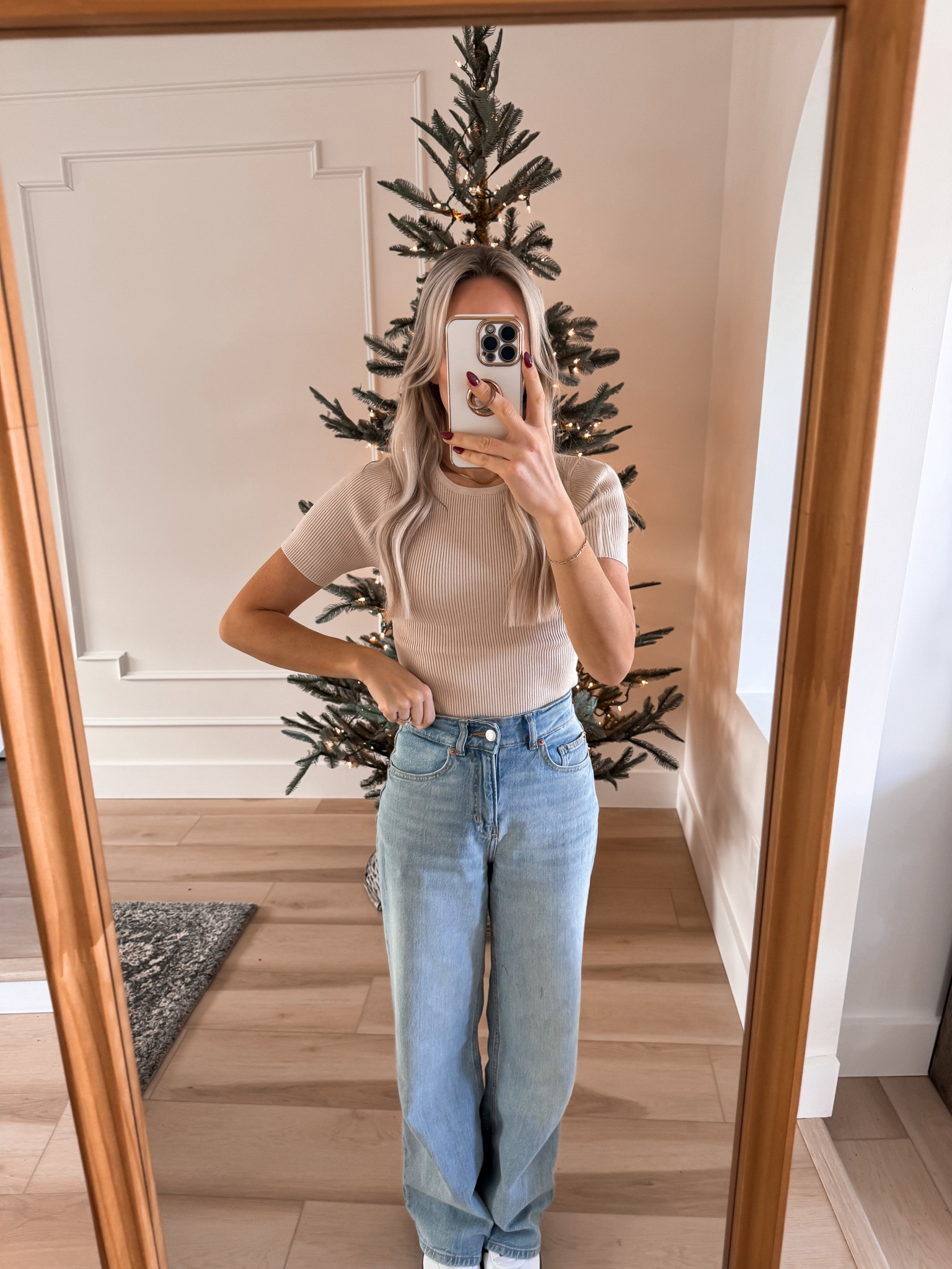 Women's Short Sleeve Basic Slim Fit Tops Crewneck Ribbed Knit T Shirt. Wearing size small. Fits true to size. I went up a size on the high waisted jeans. 

H&M jeans, high waisted jeans, wide leg jeans, 90s jeans #LTKHoliday

#LTKGiftGuide #LTKSeasonal