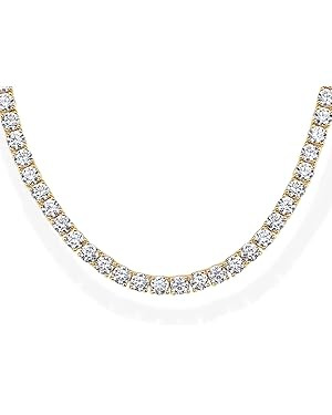 PAVOI 14K Gold Plated 3mm Simulated Diamond Tennis Necklace for Women | Tennis Chain | Chunky Lon... | Amazon (US)