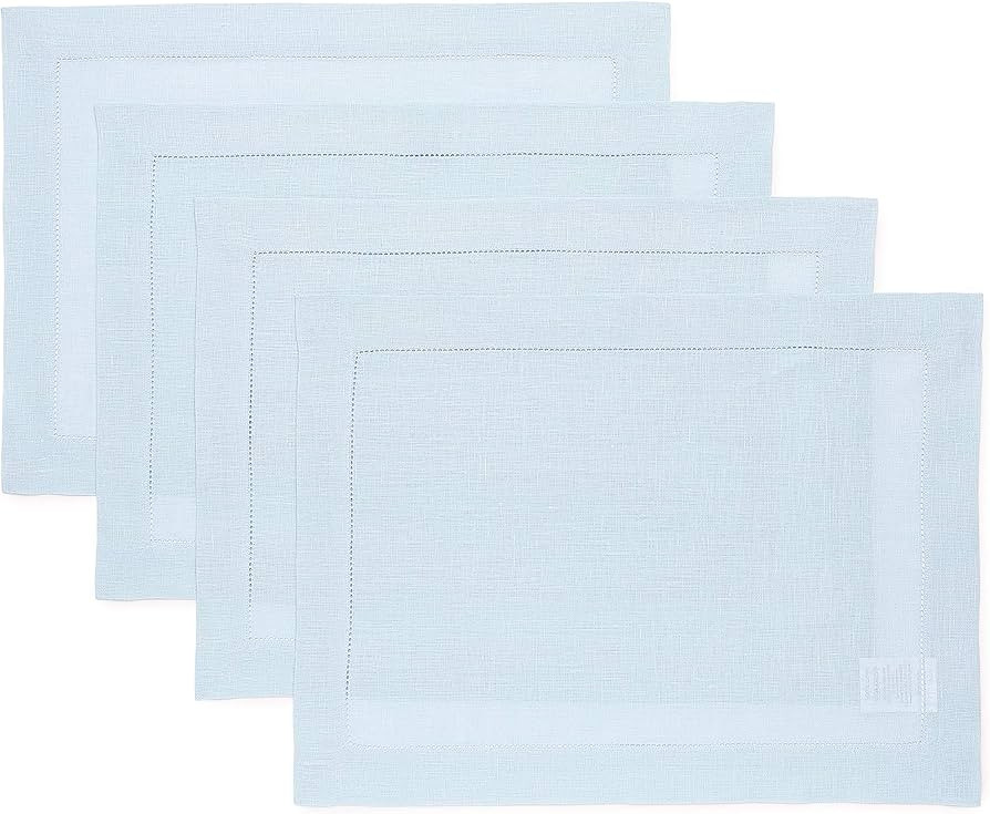 Solino Home Light Blue Linen Placemats Set of 4 – 100% Pure Linen Cloth Placemats 19" L x 14" W... | Amazon (US)