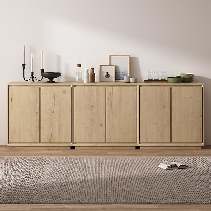 3pcs Sideboard Cabinet Buffet Cabinet with Storage with Adjustable Shelves and Handle-Free Design... | Amazon (US)