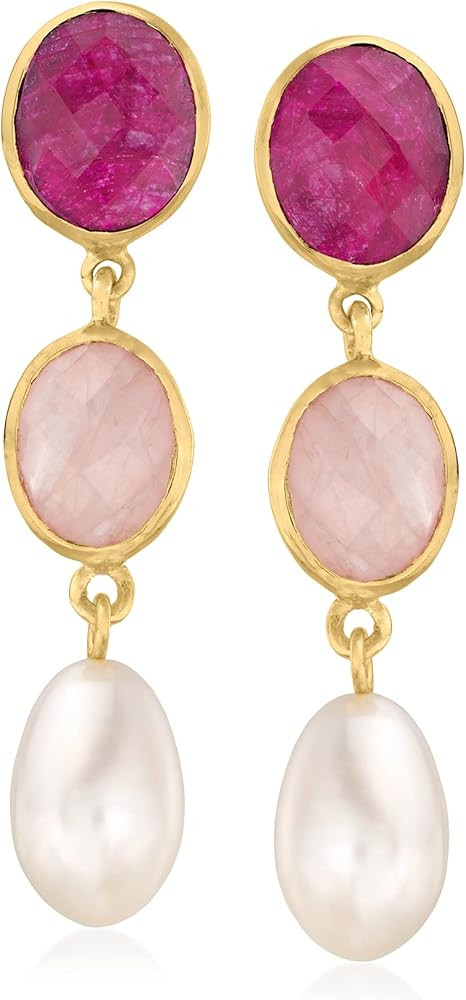 Ross-Simons 9x13mm Cultured Pearl and 12.90 ct. t.w. Multi-Gemstone Drop Earrings in 18kt Gold Over Sterling | Amazon (US)