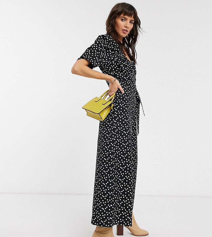 Reclaimed Vintage inspired polka dot jumpsuit with wrap front in black-Multi | ASOS (Global)
