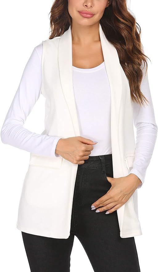 HOTLOOX Women's Sleeveless Vest Blazer Casual Open Front Cardigan Trench Coat Jacket with Pockets... | Amazon (US)