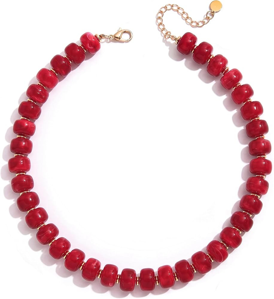 Beaded Necklace for Women Statement Chunky Resin Bead Necklace Trendy Boho Summer Necklaces Jewel... | Amazon (US)
