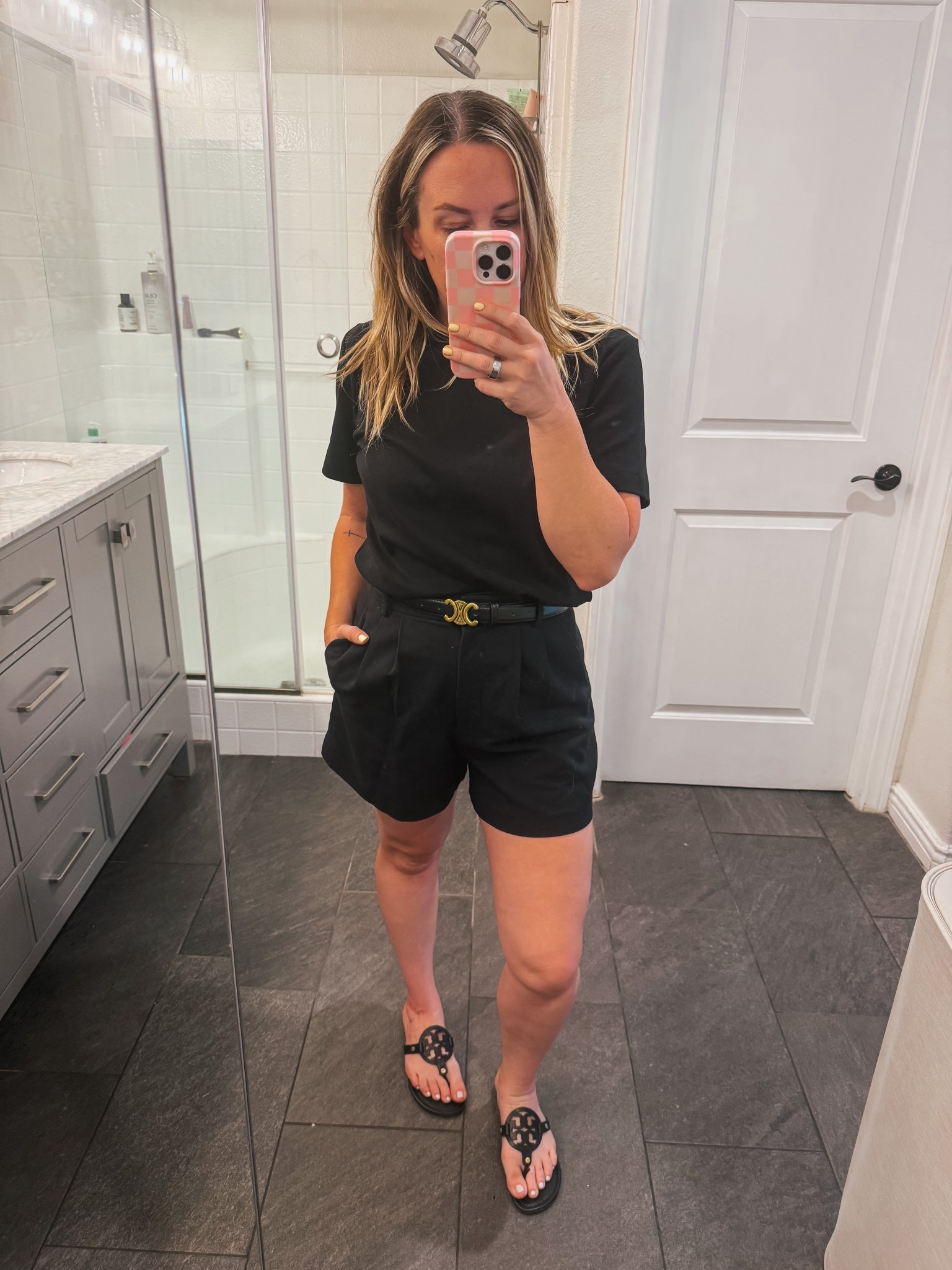 Simple and chic for this unexpected warm weather. 

This tee is a great weight and fit and it’s reasonably priced. I love how it looks paired with Jeans, trousers and even shorts. Fit is tts, wearing small

I’ve had these trouser shorts for 3 springs now and I still continue to reach for them - wearing 27

#LTKMidsize #LTKWorkwear