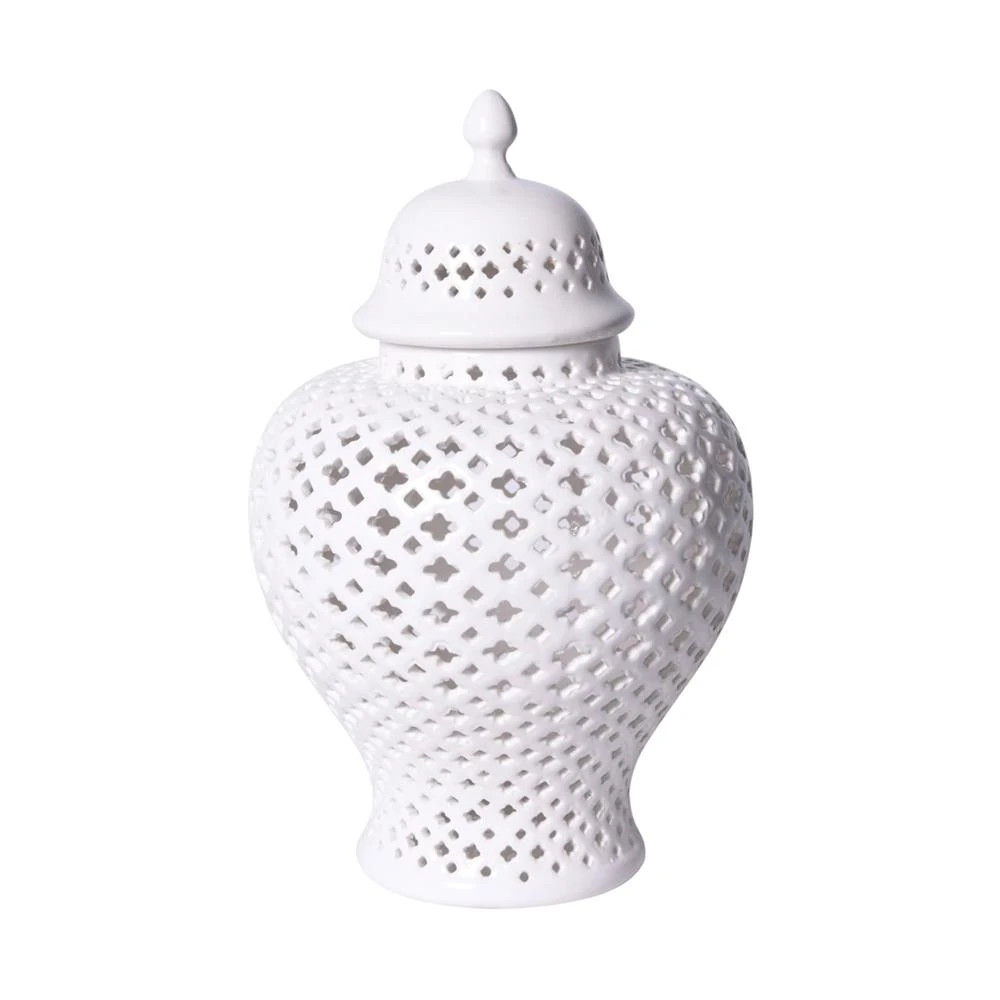 Scipio Modern Classic White Lattice Porcelain Lidded Ginger Jar - Large | Kathy Kuo Home