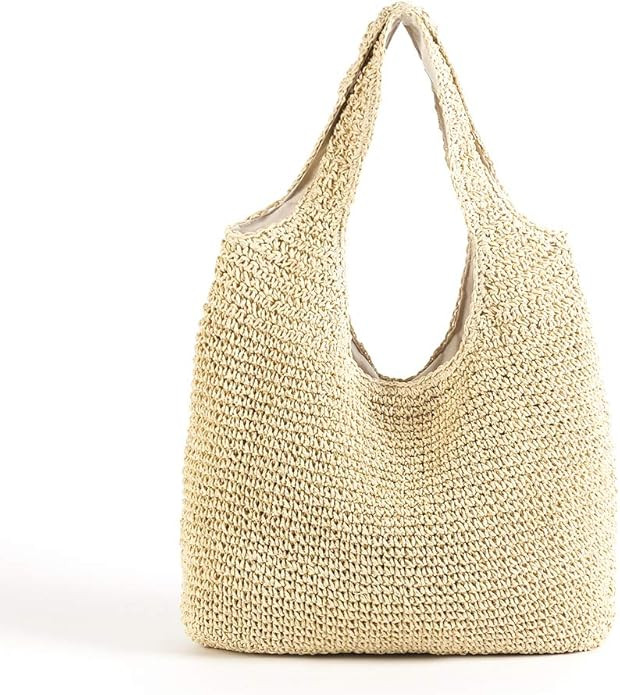 QTKJ Hand-woven Soft Large Straw Shoulder Bag Boho Straw Handle Tote Retro Summer Beach Bag Ratta... | Amazon (US)