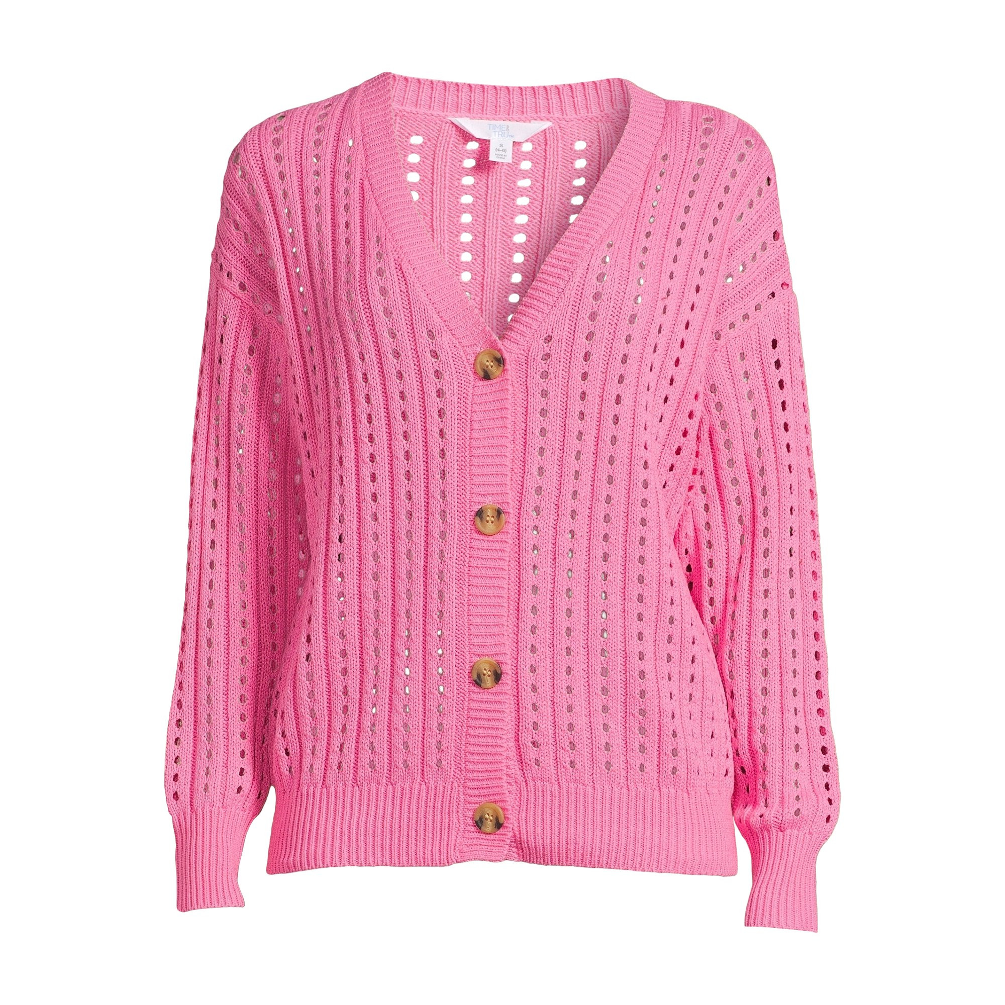 Time and Tru Women's Pointelle Boyfriend Cardigan | Walmart (US)