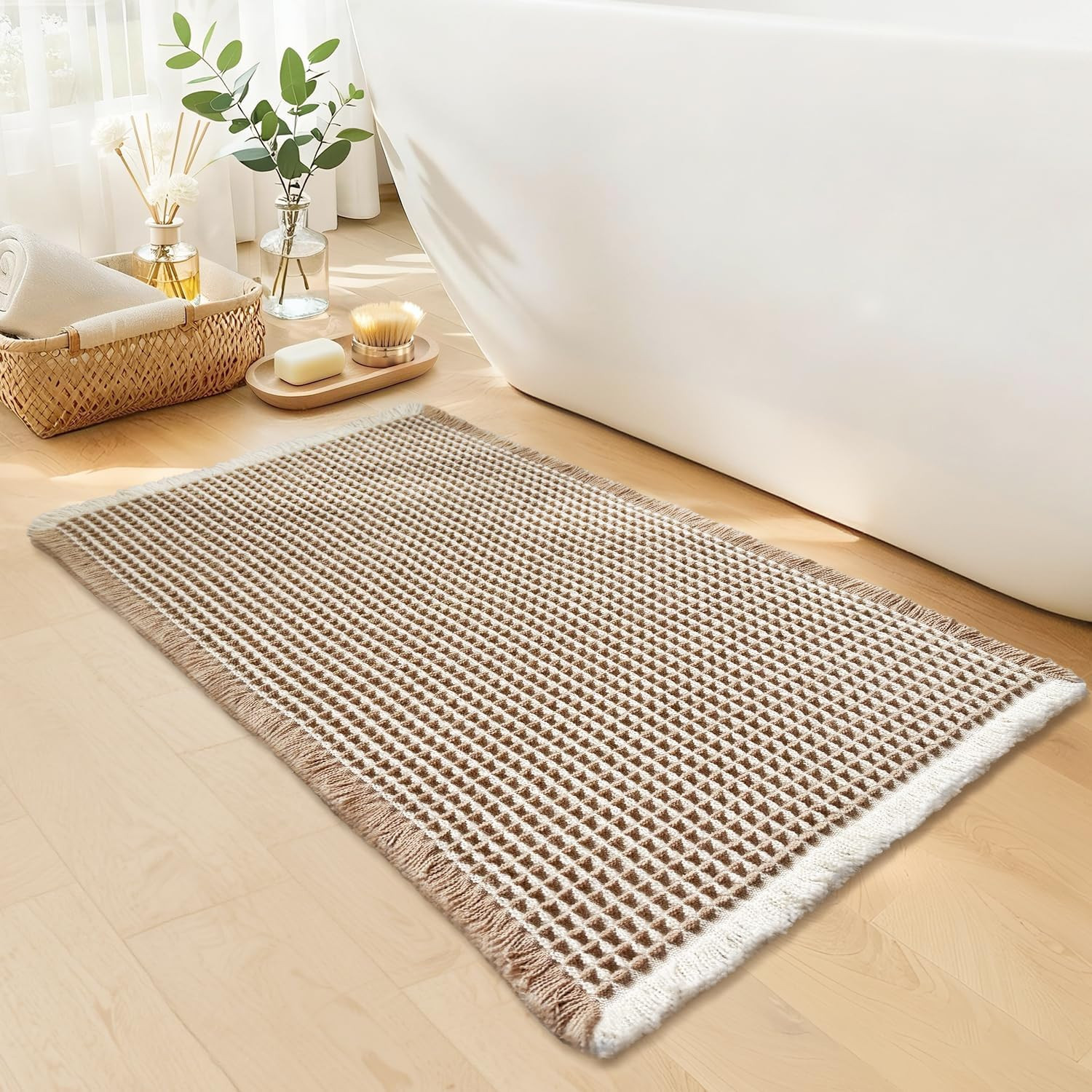 Waffle Bath Mat - Boho Bathroom Rugs Non Slip Washable, Super Absorbent & Quick Dry, Small Bath M... | Amazon (US)