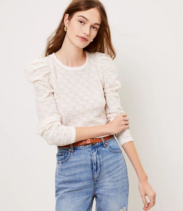 Floral Lace Pleated Puff Sleeve Top | LOFT