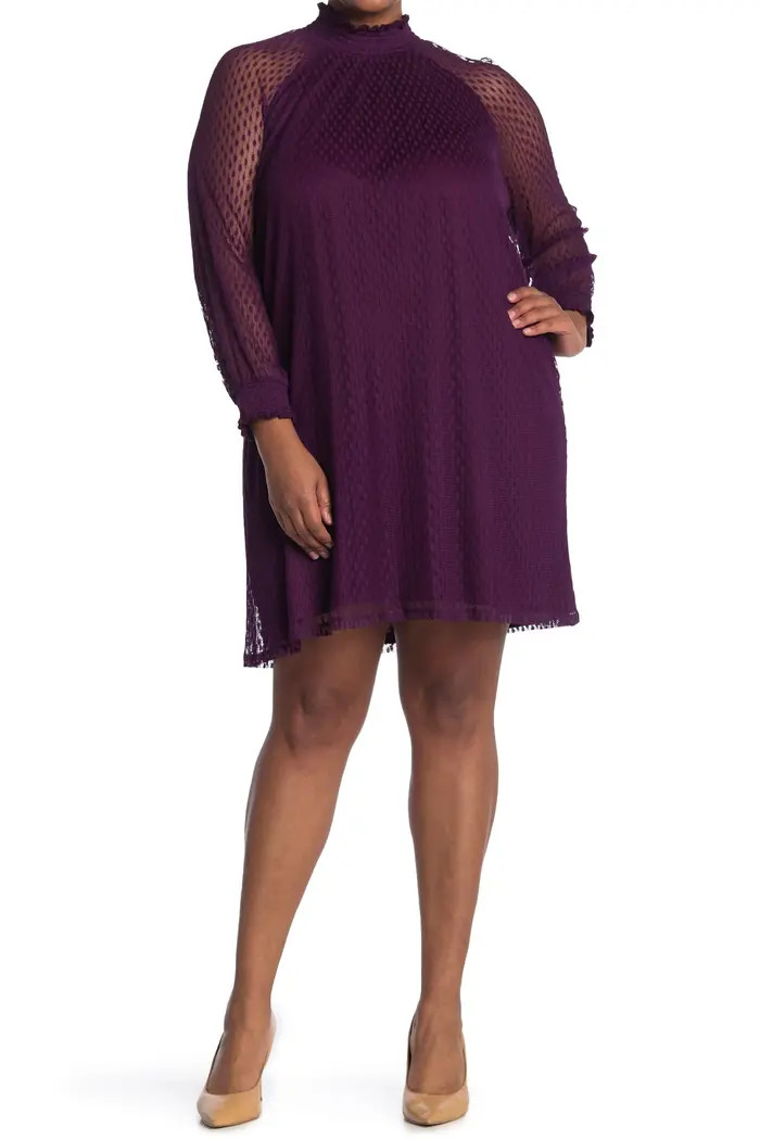 Shirred Mock Neck Lace Trapeze Dress | Nordstrom Rack