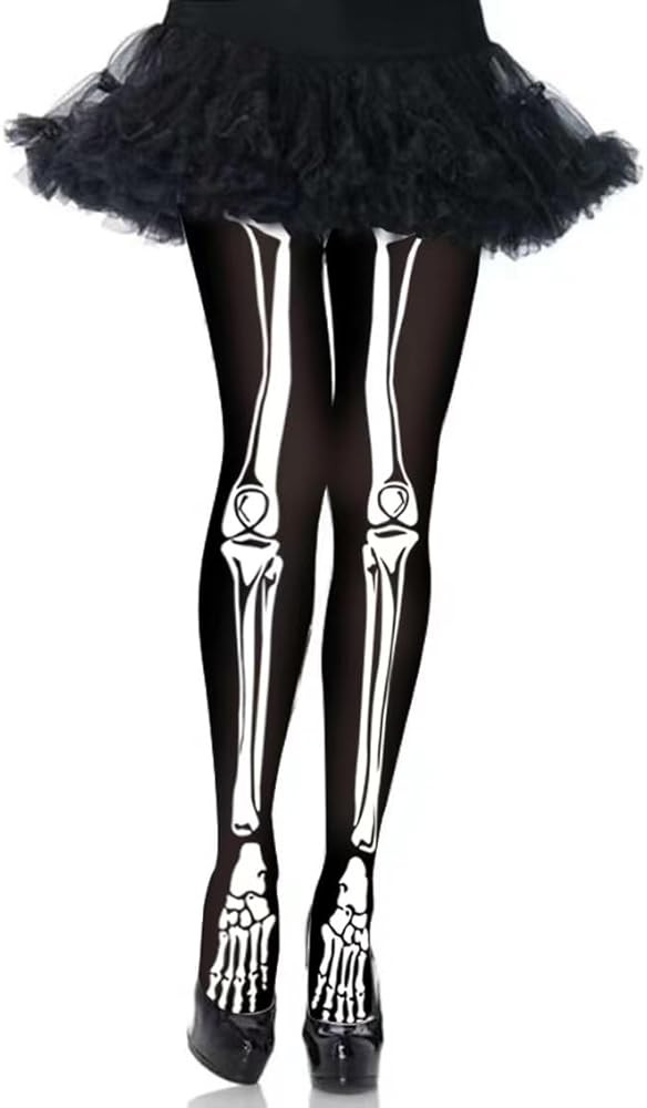 TaoTaoChong Skeleton Tights Zombie Legging, Black Halloween Skeleton Costume Skull Stocking Scar Soc | Amazon (US)