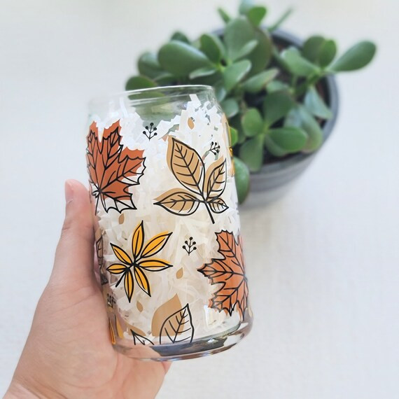 Fall Leaves Beer Can Glass, Glass Straw, Fall Colors, Glass Drinkware, Autumn Leaves, Iced Coffee... | Etsy (US)