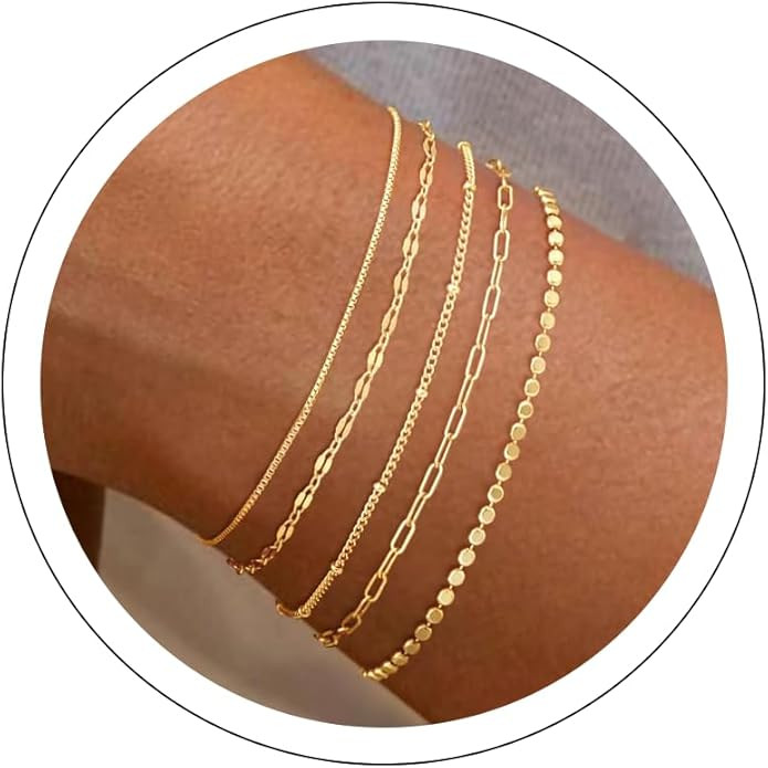 MBW Gold Bracelets for Women Trendy, Dainty 14K Gold Plated Bracelet Stack Beaded Chain Bracelet ... | Amazon (US)