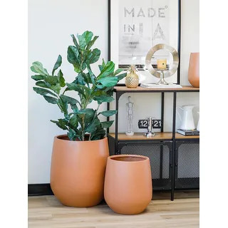 Indoor/Outdoor Large Nordic Minimalist Fiberstone Lightweight Round Planter Pot - 17,13,9 inch Ma... | Bed Bath & Beyond