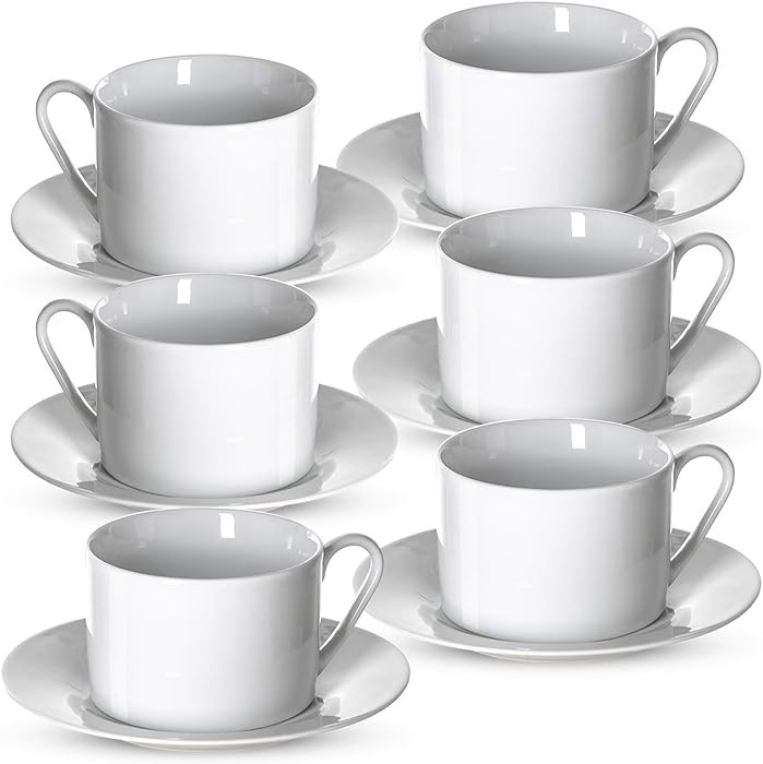 Klikel Tea Cups And Saucers Set - 6 Piece White Coffee Mug Set - 6 Inch Plates And 8.5oz Mugs - C... | Amazon (US)