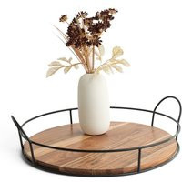 Aesthetic Living Round Wooden Tray With Black Metal Handles, Handcrafted 14"" Decorative Coffee Table Tray, Kitchen Decor Ottoman | Etsy (US)