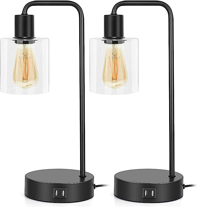 Set of 2 Industrial Touch Control Table Lamps with 2 USB Ports, 3-Way Dimmable Modern Bedside Nig... | Amazon (UK)