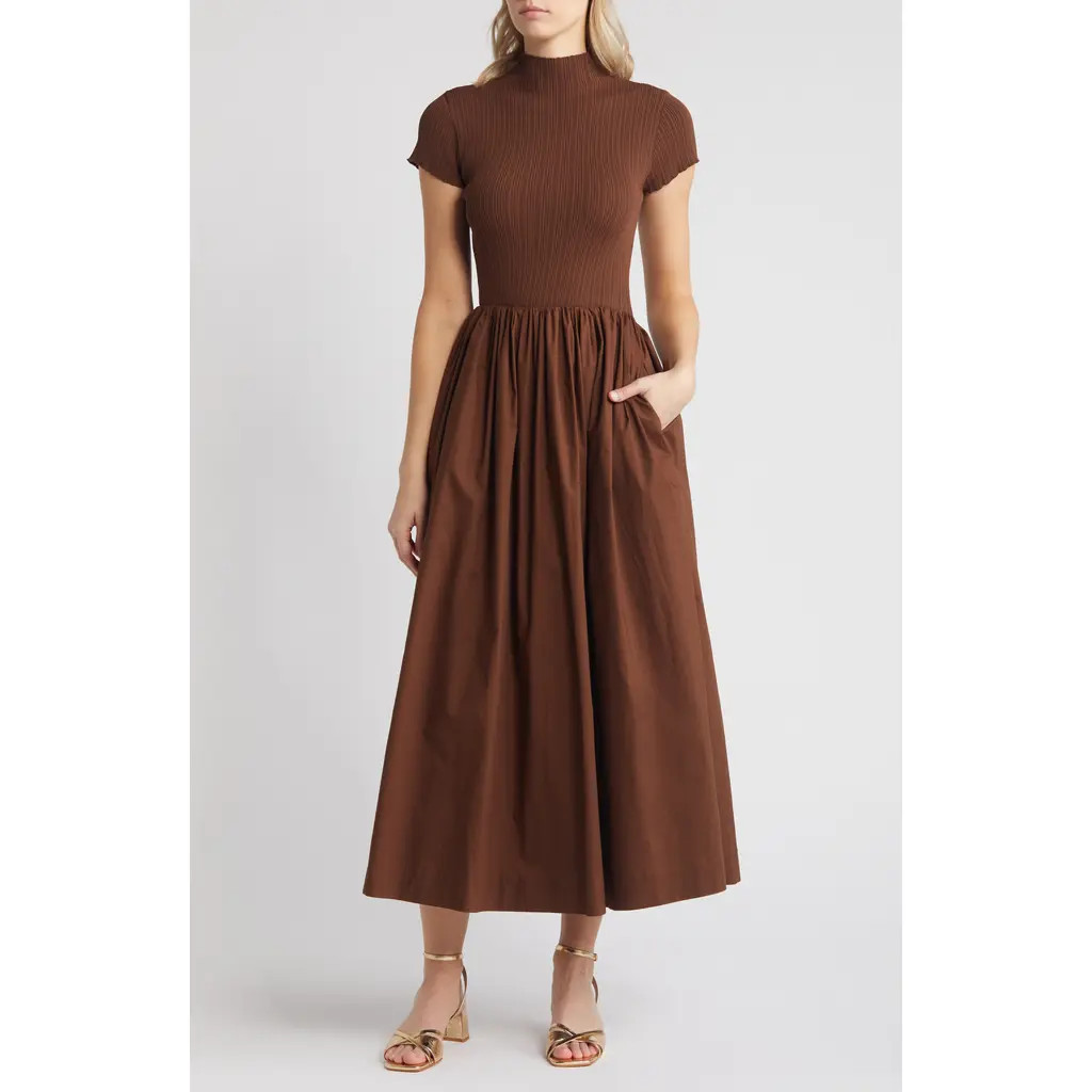 En Saison Lafayette Mixed Media Maxi Dress in Brown at Nordstrom, Size X-Small | Nordstrom