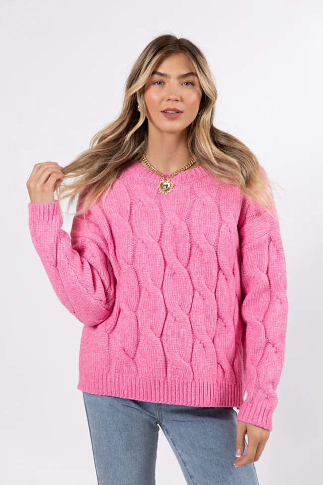 Steer Me Right Pink Oversized Cable Knit Sweater SALE | Pink Lily