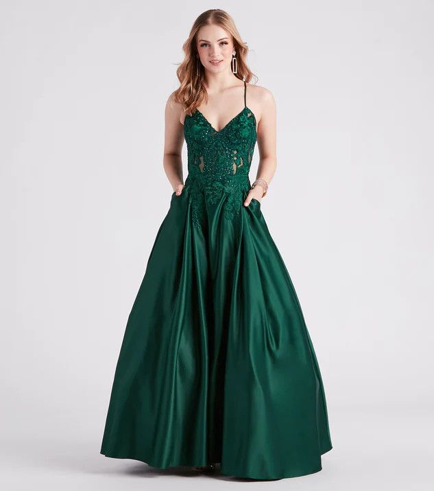 Kloey Satin Lace A-Line Ball Gown | Windsor Stores