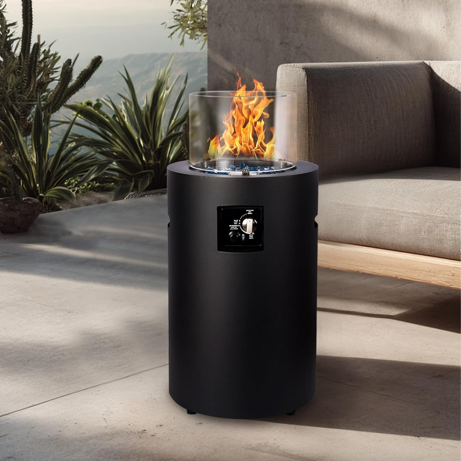 Small Propane Fire Pit Outside, 17 inch Gas Fire Pit Round Fire Column | Amazon (US)