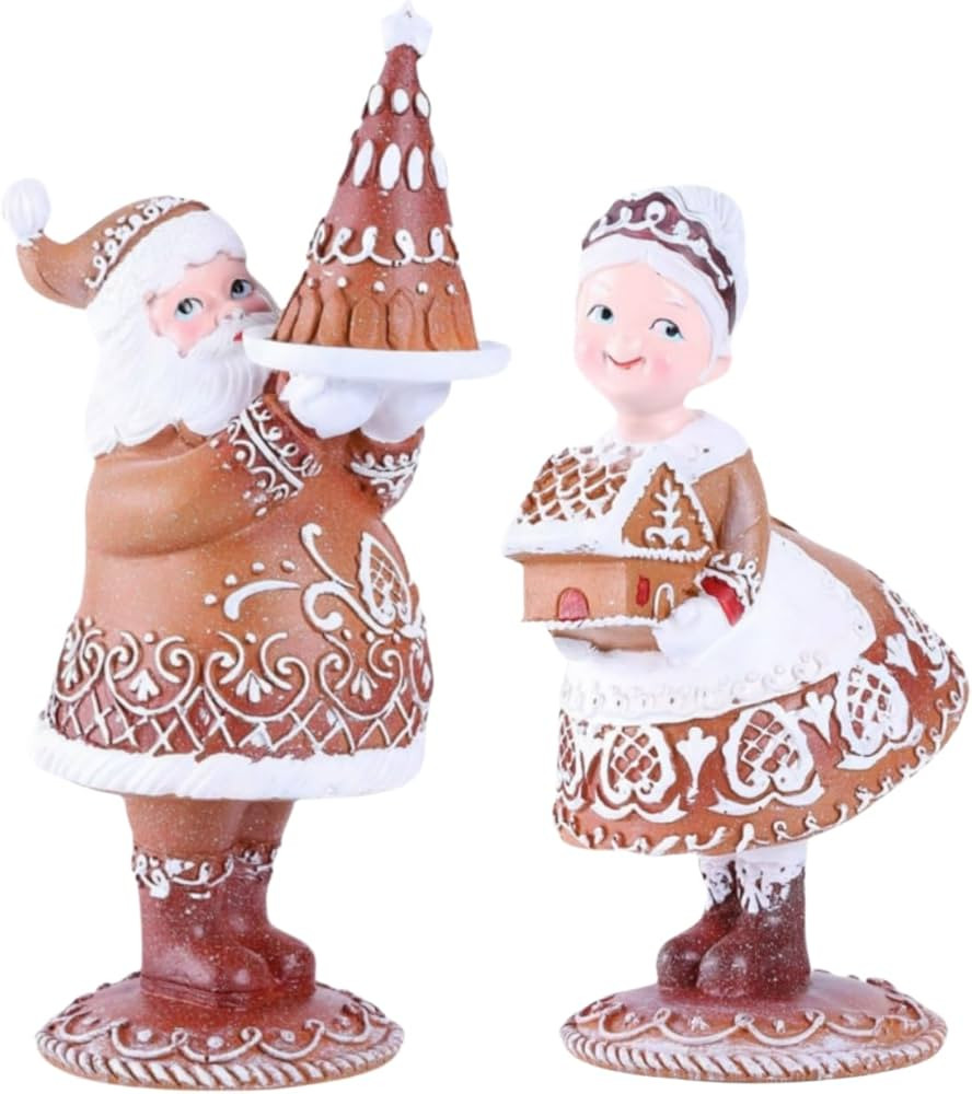 2024 Gingerbread Christmas Decor Mr,Santa and Mrs.Santa Christmas Figurines Vintage Christmas Dec... | Amazon (US)