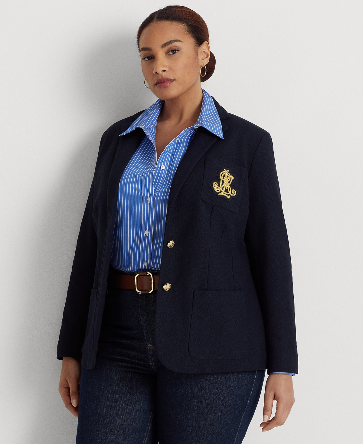 Lauren Ralph Lauren Plus Size Jacquard Blazer - Lauren Navy | Macy's