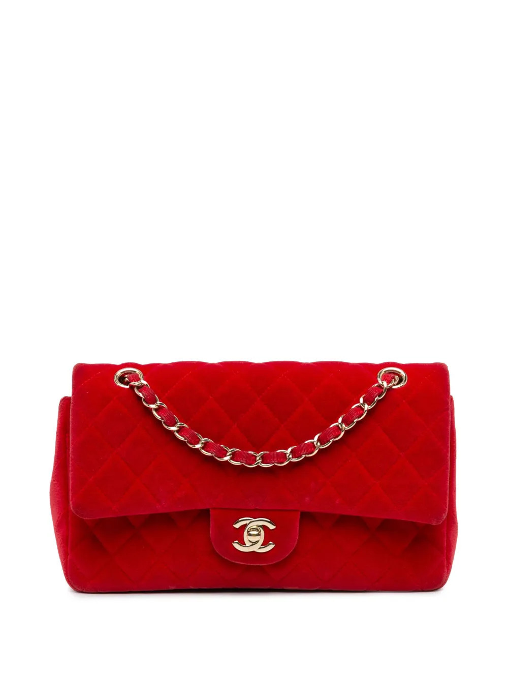 CHANEL Pre-Owned 2016-2017 Medium Classic Velvet Double Flap shoulder bag - Red | Farfetch Global