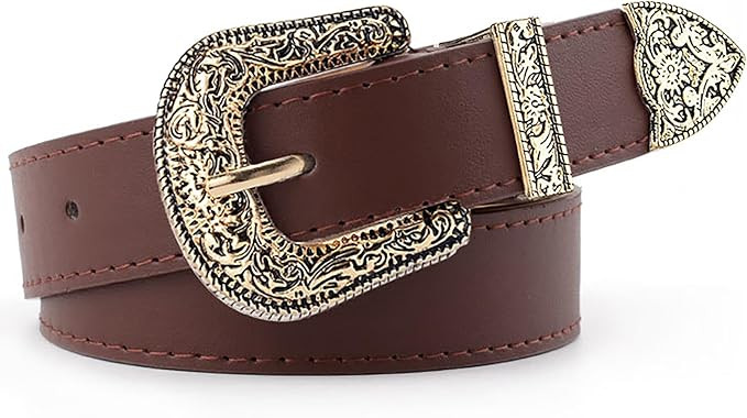Western Belt for Women Men Cowboys Cowgirls Carving Buckles Belts for Jeans Pants | Amazon (US)