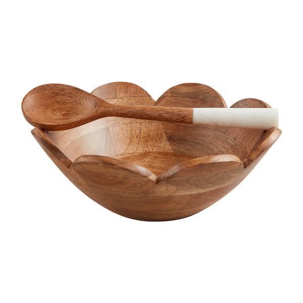 Wood scallop bowl with server | Mud Pie