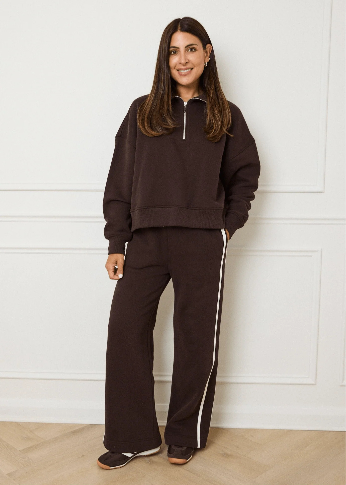 SIDE STRIPE WIDE LEG JOGGERS - BROWN | WAT The Brand