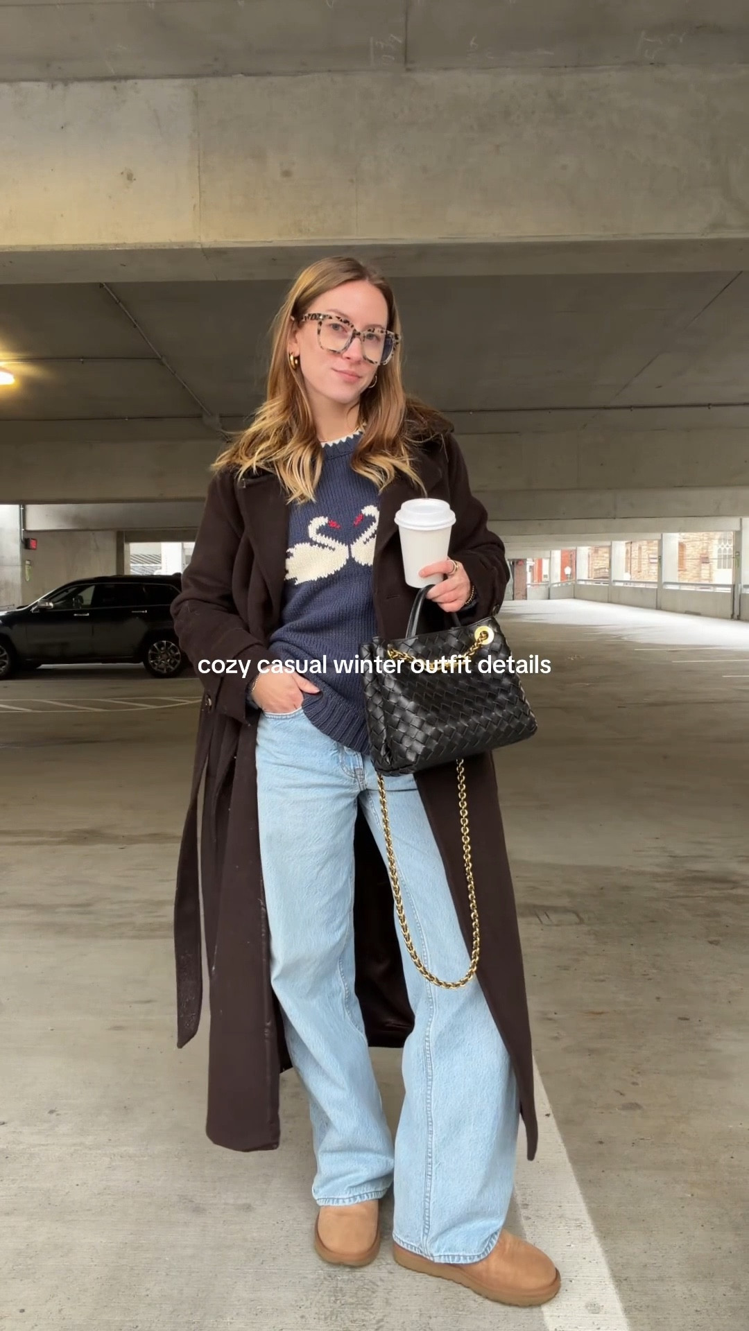 12/27/25 my cozy, casual winter outfit details — one of those easy, everyday looks that still feels put together. I’m linking my UGG mini boots for warmth and comfort, my Abercrombie loose jeans that I’ve been wearing nonstop, and my navy knit sweater with the two little swans on it, which is such a cute, subtle winter detail. I’m wearing a size medium/large in the sweater for a slightly relaxed fit. I’m also linking my brown Abercrombie wool-blend coat that pulls the whole look together, my Amazon blue light glasses, and my new Bottega bag as the finishing touch. Cozy, practical, and very much my winter uniform.

#LTKSeasonal #LTKHoliday #LTKootd