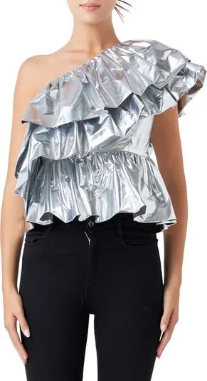 Endless Rose Metallic Tiered One-Shoulder Peplum Top | Nordstrom | Nordstrom