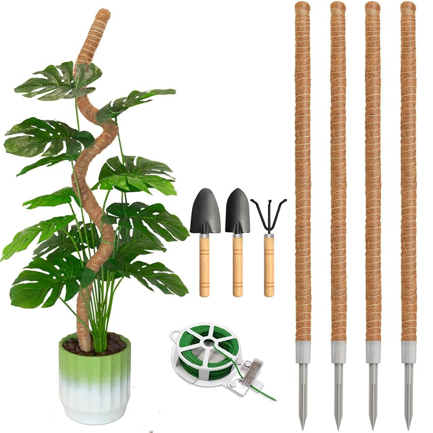 4 Pack Moss Pole, 47 Inch Moss Poles for Climbing Plants Monstera, Bendable Coir Plant Stakes for... | Amazon (US)