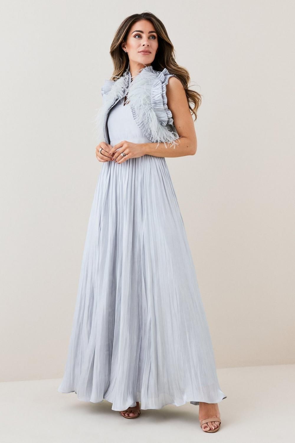 Lydia Millen Metallic Feather Ruffle Woven Maxi Dress | Karen Millen US