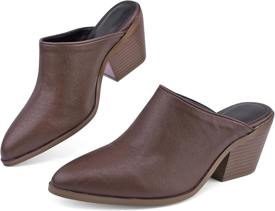 Women's Pumps Closed Pointed Toe Block Heel Mule Woven Leather Chunky Stacked Heeled Slip On Slip... | Amazon (US)