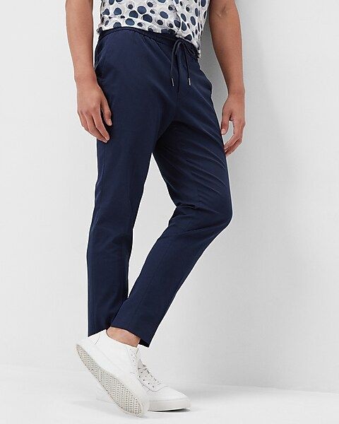 Extra Slim Solid Navy Cotton-blend Drawstring Suit Pant | Express